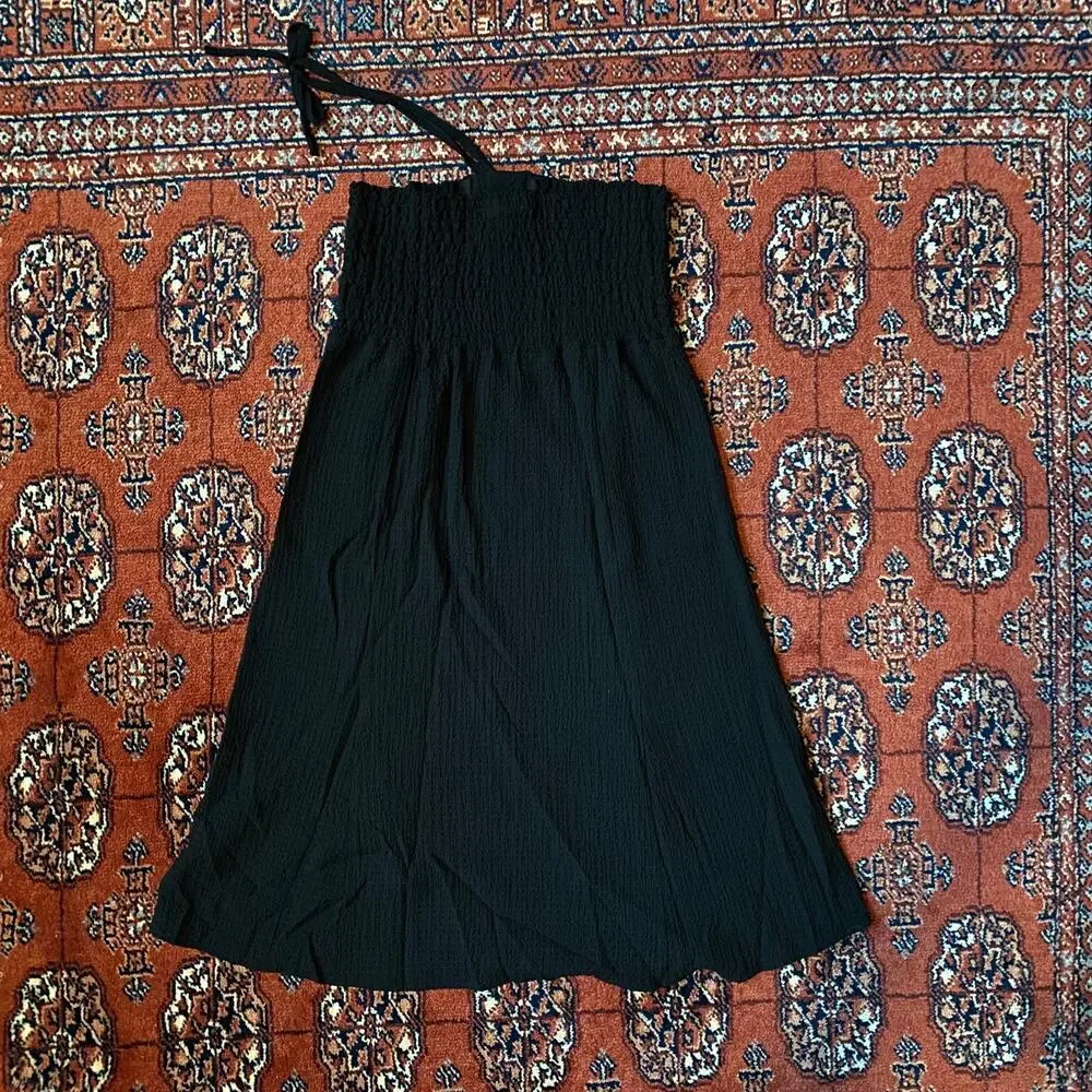 ExOfficio‎ Halter Dress Womens S Black Excellent Smocked Textured Midi LBD